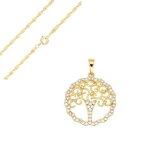 Collier - femme - chane torsade - pendentif - arbre de vie - cristal - blanc - plaqu or jaune 750 ...