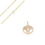 Collier - femme - chane torsade - pendentif - arbre de vie - cristal - blanc - plaqu or jaune 750 ...