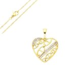 Collier - femme - chane torsade - pendentif - coeur - cristal - blanc - plaqu or jaune 750 / 1000 ...