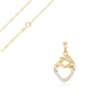 Collier - femme - cha�ne et pendentif - coeur - m�re et enfant - cristal - blanc - plaqu� or jaune 750 ...