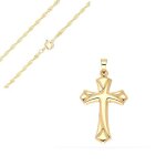 Collier - femme - chane torsade - pendentif - croix - cisele - plaqu or jaune 750 / 1000 - 3 microns ...