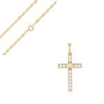 Collier - femme - chaîne - torsadée - pendentif - croix - cristal - blanc - plaqué or jaune 750 / 1000 ... Collier - femme - chaîne - torsadée - pendentif - croix - cristal - blanc - plaqué or jaune 750 / 1000 ...