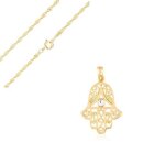 Collier - femme - chane torsade - pendentif - main de fatma - cristal - blanc - plaqu or jaune 750 ...