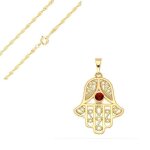Collier - femme - chaîne torsadée - pendentif - main de fatma - cristal - rouge - plaqué or jaune 750 ... Collier - femme - chaîne torsadée - pendentif - main de fatma - cristal - rouge - plaqué or jaune 750 ...
