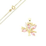 Collier - femme - cha�ne v�nitienne - pendentif - arbre de vie - cristal - rose - plaqu� or jaune 750 ...