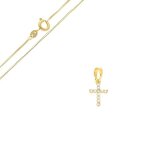Collier - femme - chane vnitienne - pendentif - croix - cristal - blanc - plaqu or jaune 750 / 1000 ...