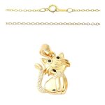 Collier - femme / enfant - chane et pendentif - chat - cristal - blanc - plaqu or jaune 585 / 1000 ...