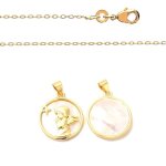 Collier - femme / enfant - chane et pendentif - mdaille - ange - nacre - blanc - or jaune vermeil 14 ...