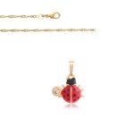 Collier - femme / enfant - pendentif - coccinelle - rouge - plaqu� or jaune 750 / 1000 - 3 microns - ...