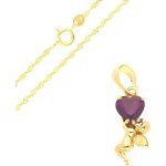 Collier - femme / enfant - pendentif - ange gardien - c?ur - zircon - violet - plaqu� or jaune 750 / ...