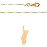 Collier - homme / femme - chane et pendentif - carte pays - portugal - plaqu or jaune 750 / 1000 - ...
