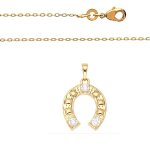 Collier - femme / homme - chane et pendentif - fer  cheval - porte bonheur - plaqu or jaune 750 / ...