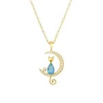 Collier femme lune et chat plaqu� or 18k ? pendent 24 mm avec oxydes de zirconium ? cha�ne 45 cm fermoir ...