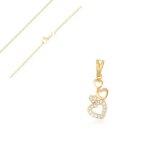 Collier - femme - cha�ne et pendentif - chute - coeur - cristal - blanc - plaqu� or jaune 750 / 1000 ...