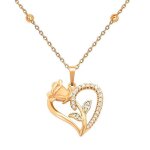 Collier - femme - pendentif - coeur - floral - empierr� - plaqu� or jaune 750 / 1000 - 3 microns - 50 ...