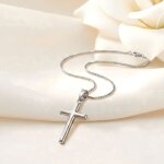 Collier - femme - pendentif - croix - minimaliste - argent 925 / 1000 - fin et rhodi� ? 45 cm