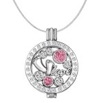 Collier - femme - pendentif - m�daillon - cristal autrichien - rose - blanc - argent fin rhodi� - 50 ...