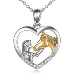 Collier fille et cheval pour femme et fille argent coeur pendentif collier cheval et fille chane bijoux ...