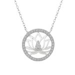 Collier fleur de lotus femme argent 925 rhodi� ? zirconium pav� ? bijou yoga m�ditation symbole puret� ...