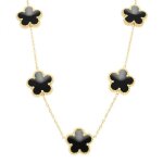 Collier fleurs noires or