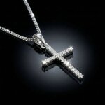 Collier - homme - cha�ne et pendentif - croix - zircons - blanc - plaqu� rhodium - argent 925 / 1000 ...