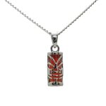Collier homme pendentif tiki rouge en argent massif 925 rhodi avec chaine 50cm et boite