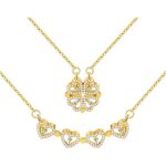 Collier - lucky - tr�fle � quatre feuilles - 2 en 1 - cristal brillant - or rose / argent / or