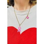 Collier octobre rose en acier inoxydable doré à l?or fin avec 2 pendentifs étoile et ruban rose vif Collier octobre rose en acier inoxydable doré à l?or fin avec 2 pendentifs étoile et ruban rose vif