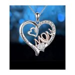 Collier pendentif c?ur mom argent� avec cristaux cadeau f�te des m�res collier maman bijoux maman collier ...
