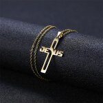Collier pendentif croix chrtienne en acier inoxydable or ? bijou chrtien ? cadeau pour elle et lui