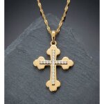 Collier - pendentif - croix - tr�fl�e - plaqu� or jaune 750 / 1000 - zircons - femme - 50 cm