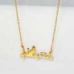 Collier et pendentif femme acier inoxydable plaqu or chat coeur cola 100