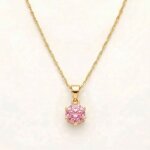Collier - pendentif - intemporel - zircon - rose - plaqu� or jaune 750 / 1000 - 45 cm - femme