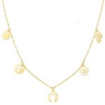 Collier ras du cou amulette en or 18 carats pour femme 42 cm. pendentifs porte - bonheur chaîne forcée ... Collier ras du cou amulette en or 18 carats pour femme 42 cm. pendentifs porte - bonheur chaîne forcée ...