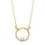 Collier ras du cou en or 18 carats pour femme 40 cm. d�tail cha�ne forc�e cercle ajour� 12 mm. zircone ...