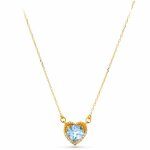 Collier ras du cou en or 18 carats pour femme 40 cm. coeur topaze 7 mm. zircons