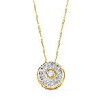 Collier ras du cou en or bicolore 18 carats pour femme 42 cm. pendentif rond 8 mm. zircons