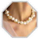 Collier ras du cou vintage baroque avec perles dor�es - grande cha�ne de perles simples - pour femme