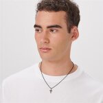 Collier - sagap - shs02 - acier pvd noir - perles de verre noir - pendentif croix