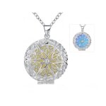 Collier sautoir pendentif steampunk pentagramme ronde perfor plaqu argent mdaillon fe magique fluorescent ...
