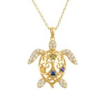 Collier tortue femme plaqu� or 18 carats ? pendentif 25 mm avec oxydes de zirconium multicolores ? cha�ne ...