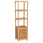 Colonne - armoire sdb meuble bambou 3 compartiments 36x33x140cm naturel rangement optimal wc salle de ...