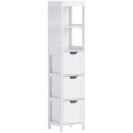 Colonne - armoire sdb meuble haut 3 tiroirs 2 compartiments blanc 30x30x142. 4cm rangement salle de bain ...