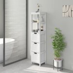 Colonne - armoire sdb meuble haut salle bain 3 tiroirs 2 compartiments ouverts rangement blanc 30x30x142. ...
