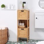 Colonne - armoire sdb meuble salle de bain en bambou 2 tiroirs - armoire basse rangement anti - bascule ...