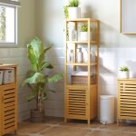 Colonne - armoire sdb meuble salle de bain bambou 3 compartiments ouverts 36x33x140cm rangement optimal ...