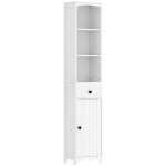 Colonne - armoire sdb meuble salle de bain haut blanc 3 �tag�res + tiroir 34x24x170. 5 cm - rangement ...