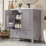 Colonne - armoire sdb meuble salle bain pied vasque c�ramique gris 76x46x87cm - bois massif laqu� r�sistant ...