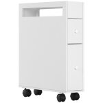 Colonne chariot salle bain blanc niche roulettes 2 tiroirs compartiment ouvert meuble rangement mobile ...