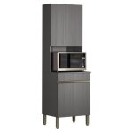 Colonne de cuisine micro - ondes grise 2 portes 5 niches l60 x p53. 5 x h193 cm - pieds r�glables portes ...